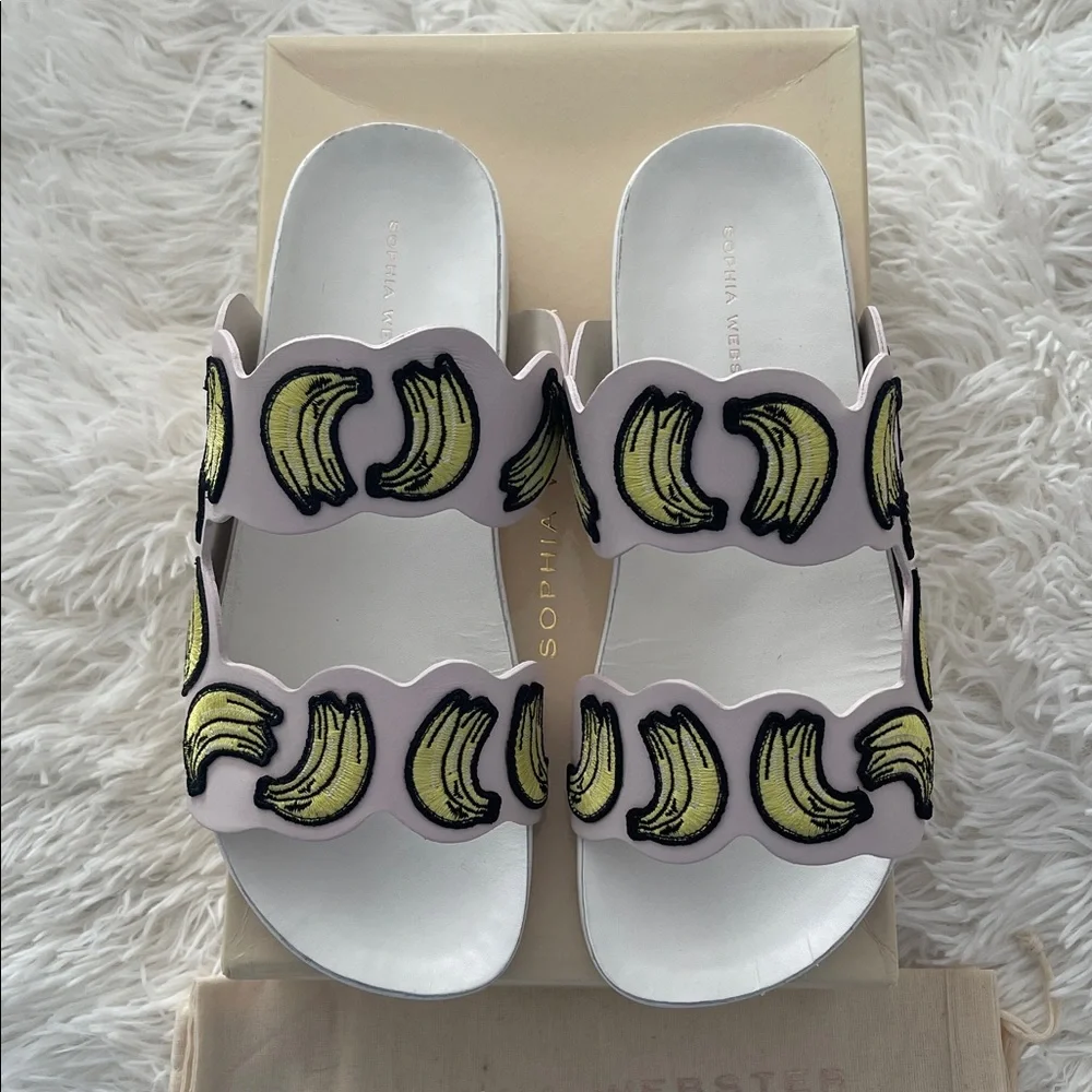NWT! Sophia Webster Becky Pink Banana Slides. Size 38.5. Includes box. Was $345 - Picture 2 of 5
